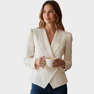 Vintage Chablis Blazer Womens 7 Cream Lace Yoke Single Breasted Classic Luxe